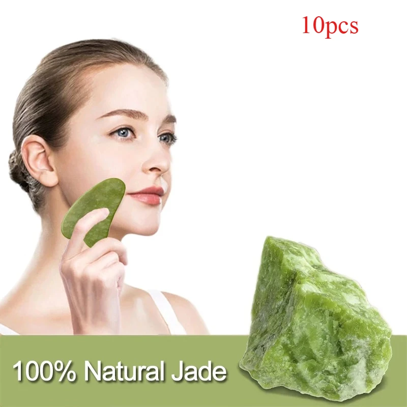 10pcs Natural Jade Guasha Board Facial Lift Spa Massager Scrapers Tools For Face Neck Back Body Beauty Health Skin Care