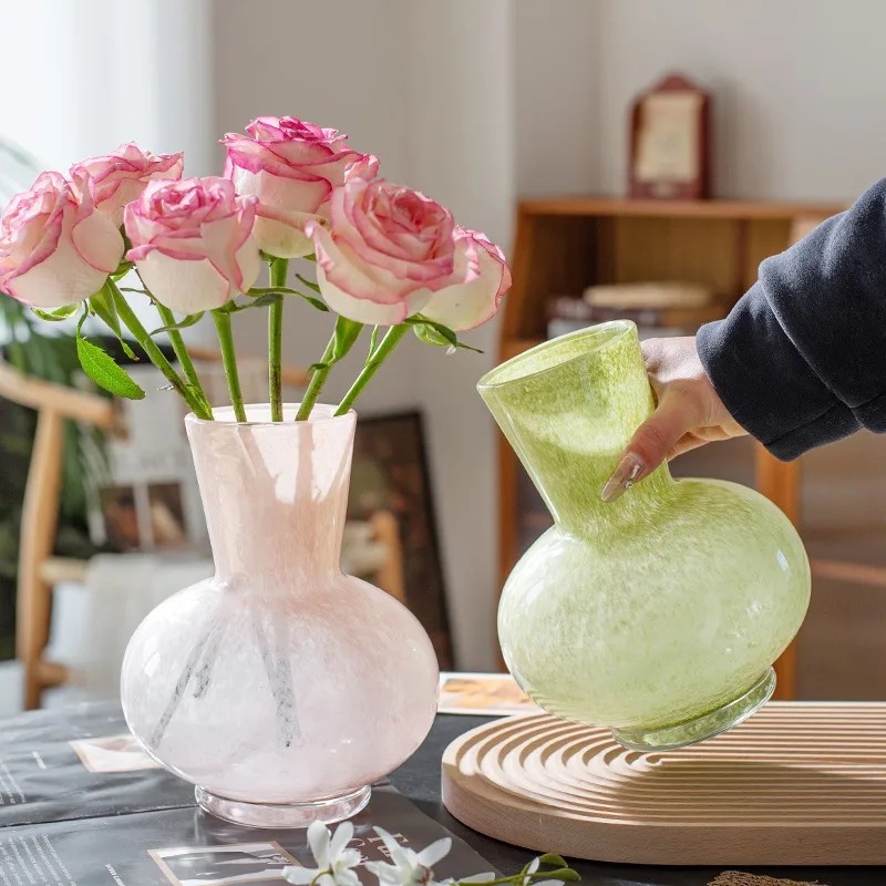 

Cream Wind Vase High-end Glass Ornament Light Luxury Flower Arrangement French Decorative Ornament Living Room Table Ornament