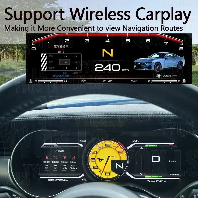 For Ford Mustang Shelby 2009~2014 12.3 inch Linux LCD Digital instrument Cluster odometer Tachometer instrument Cluster Carplay