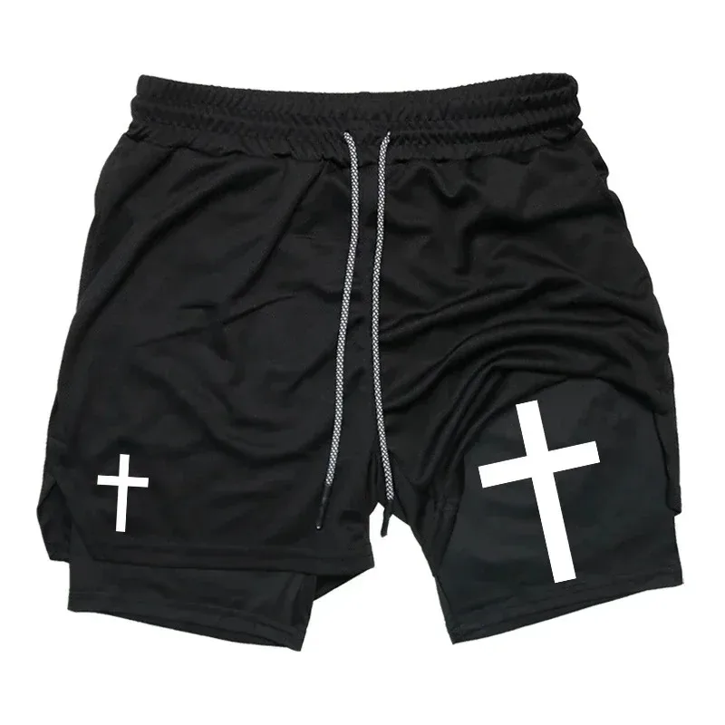 Fitness Gym 2-in-1 Workout Running Shorts for Men Harajuku Christian Performance  with Phone Pocket Towel Loop Active Wear Short