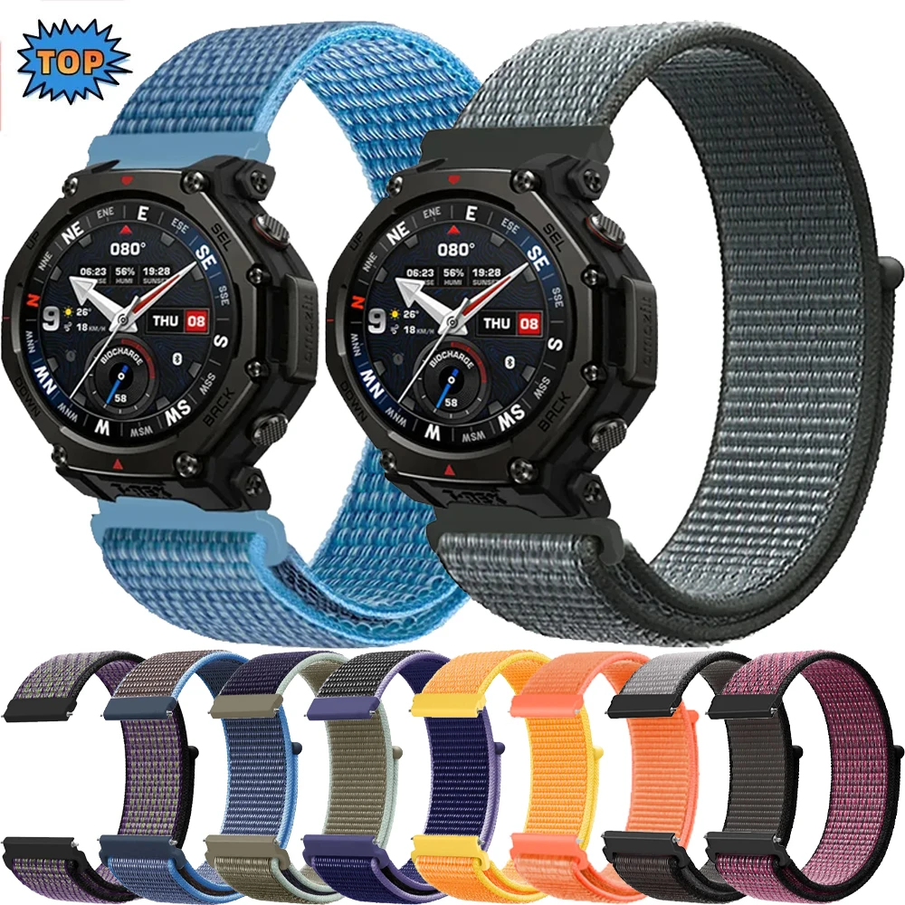 

Нейлоновый ремешок с петлей 20 мм/22 мм для Amazfit T-Rex3 Pro 48-44 мм/Bip 6-5, дышащий браслет для Amazfit Balance 2-1/Active 2