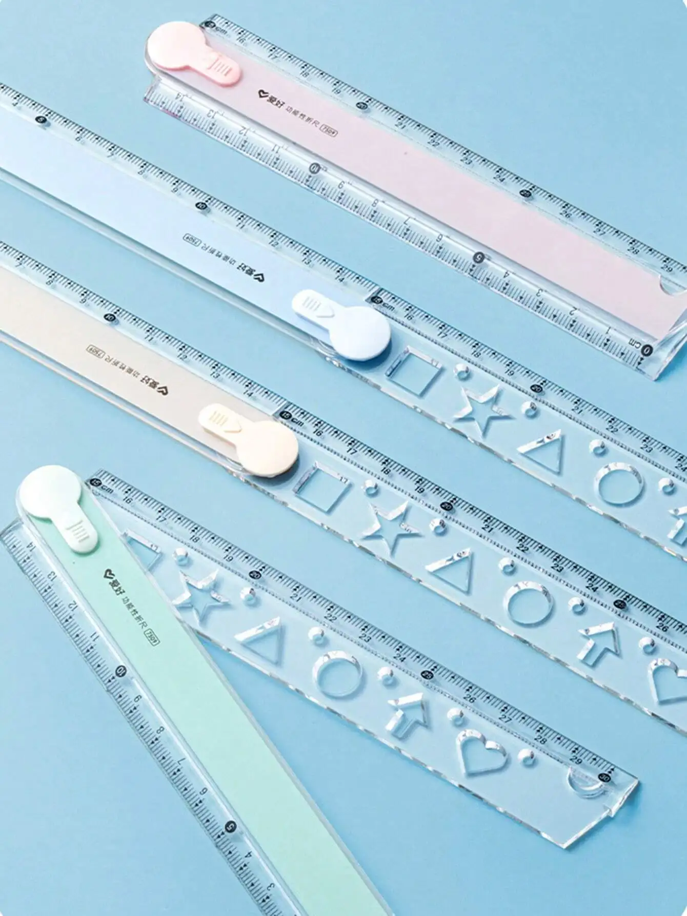 4pcs/1pc Foldable Ruler, Colorful Student Ruler, Geometric Drawing Plastic Ruler, Essential Stationery For Learning,Rulers, Back To School ss2407050900726930