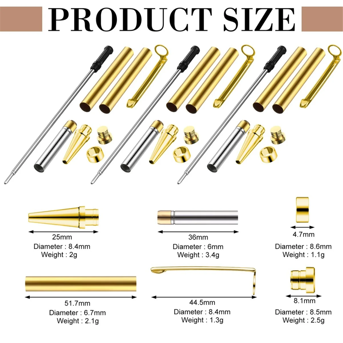 

AA98 5 Pcs Slimline Pen Kits for Wood Turning, 7mm Twist Pen Kit with Refill, Ideal for DIY Gifts Gold