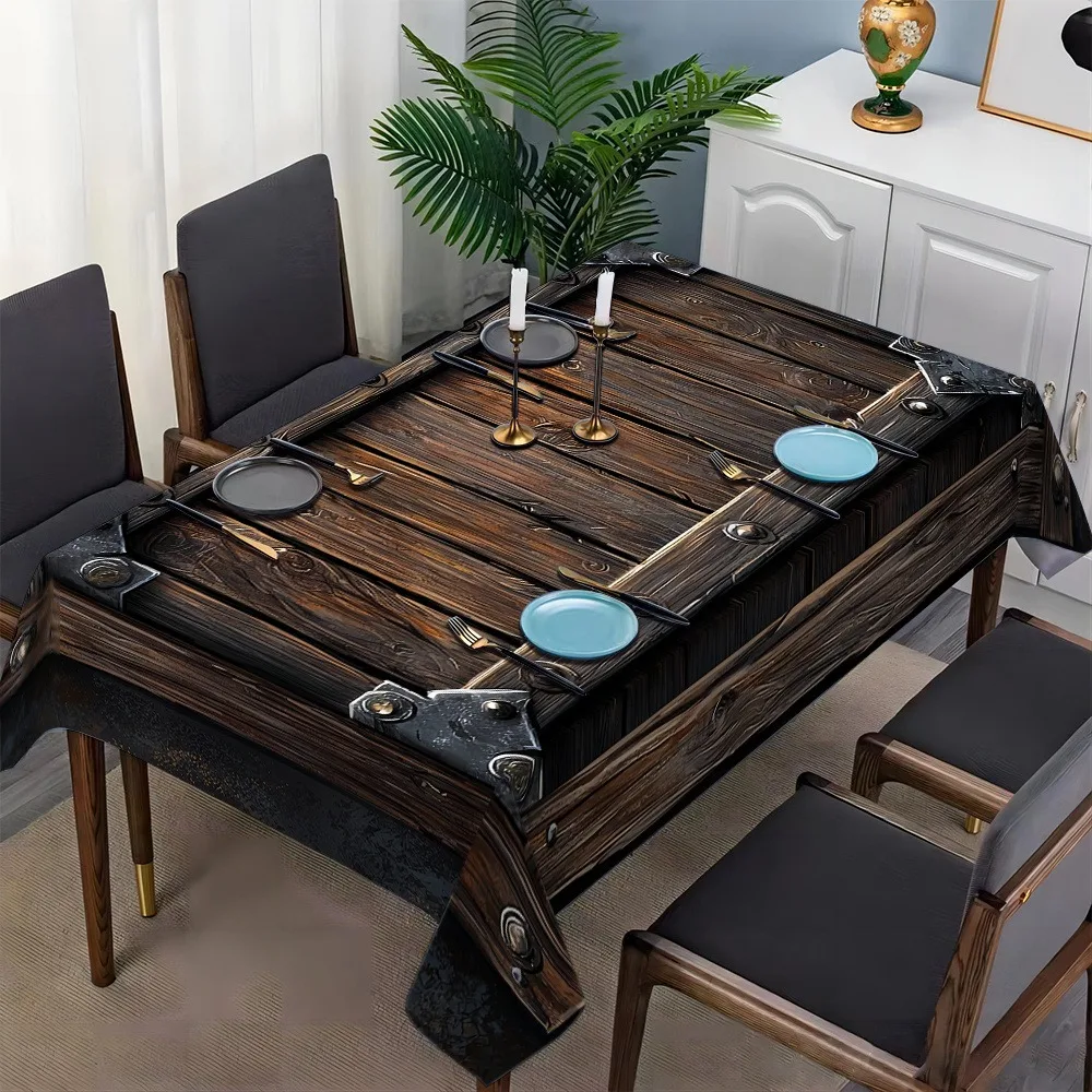 1pc Attractive wood-grain pattern tablecloth for square-shaped holiday party, hotel party.zyc
