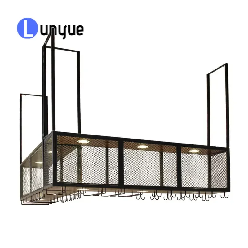 Industrial Metal Bar Counter Wine Rack Hanging Glass Bottle Storage Holder Display Shelf for Home Kitchen Restaurant Decor