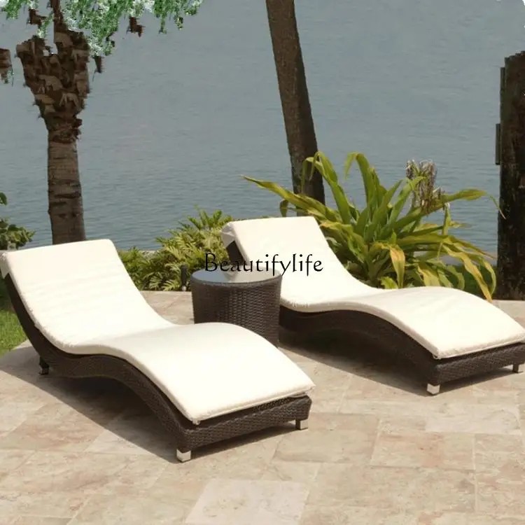 

02Outdoor rattan bed rattan chair swimming pool beach chair courtyard outdoor leisure lounge chair furniture