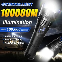 High Power Tactical Rechargeable LED Zoom Flashlight Long Range Very Powerful Lantern USB Charging Lamp Torch with Indicator