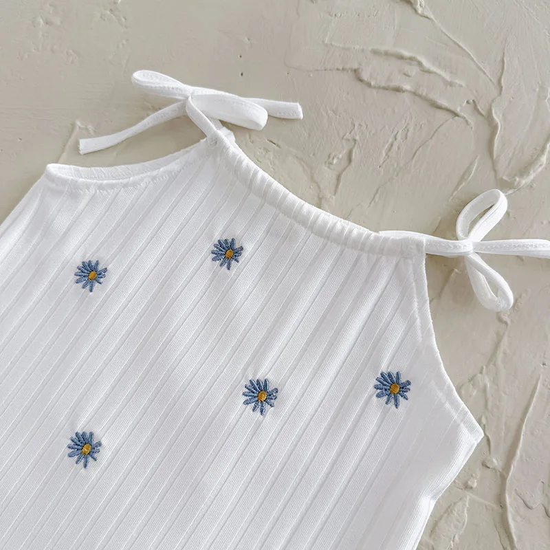 MILANCEL New Summer Baby Clothes Set 6M-3T Cute Embroidered Daisy Girls Halter Tops+Shorts Breathable Toddler Casual Suit