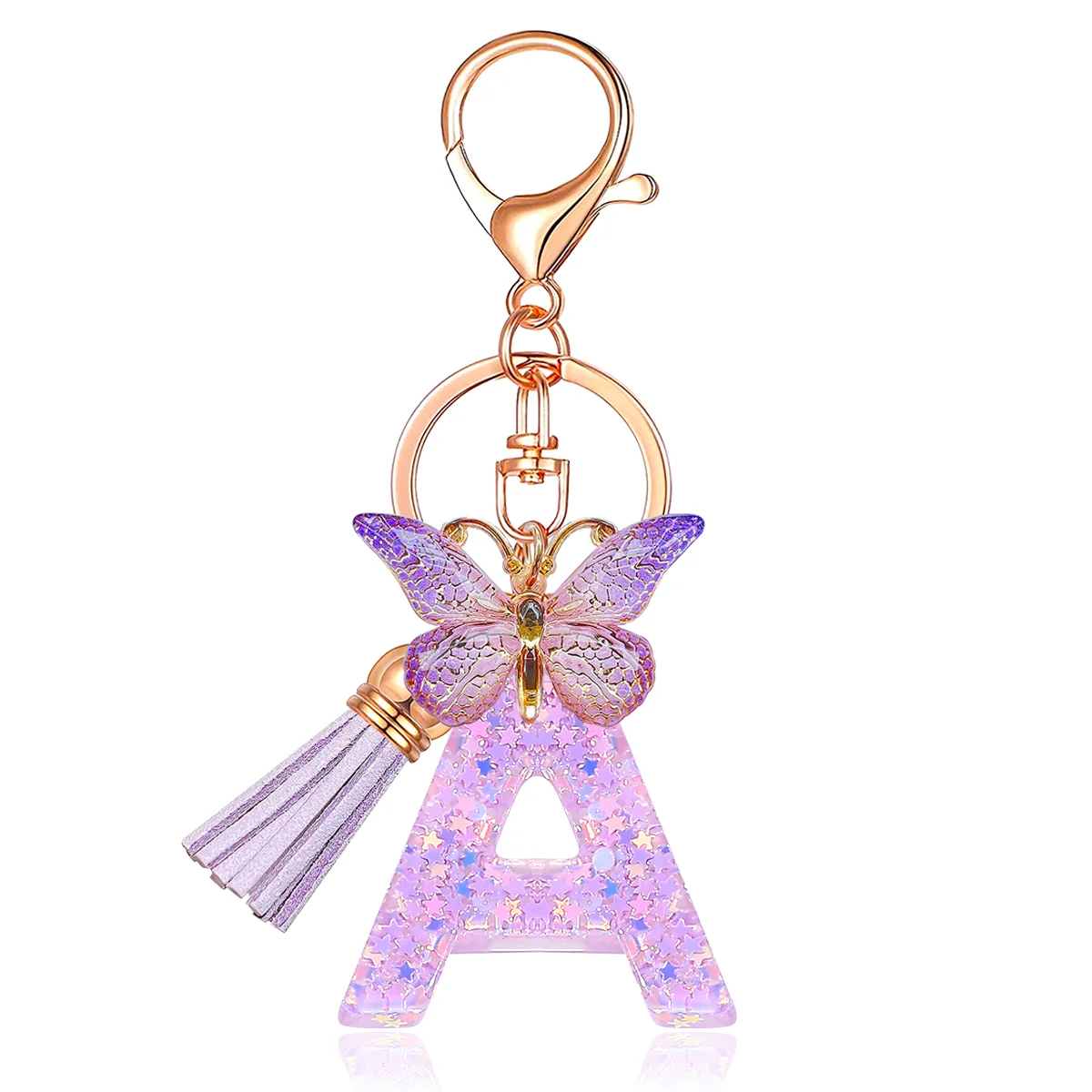 26 English letters, purpleStar filled keychain, bag decoration pendant, women's jewelry, small gifts