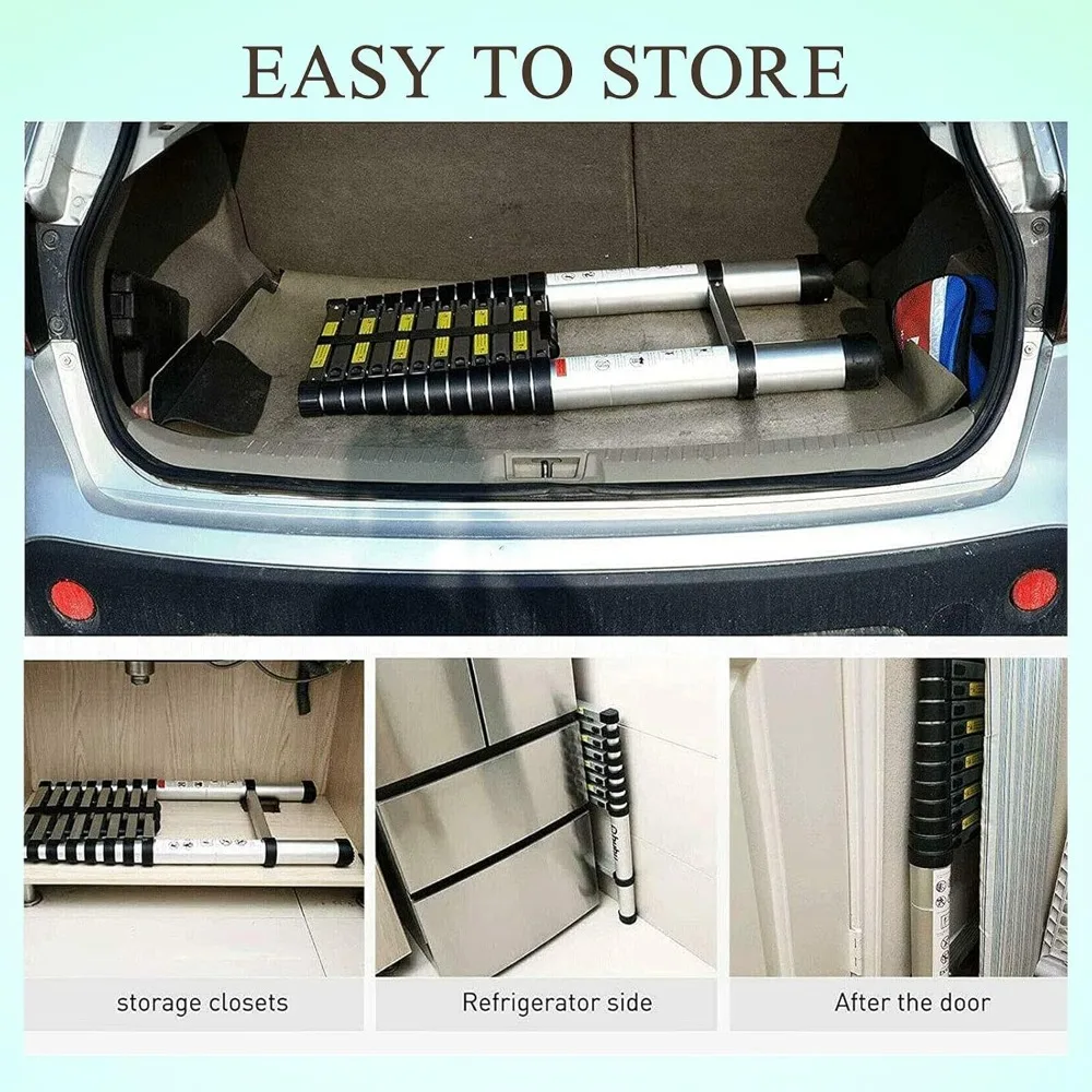 Escalera telescópica de aluminio, extensión de 20,5 pies, plegable portátil para acceso a Loft y ático, uso multiusos