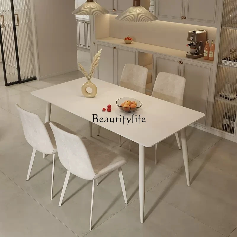 05-Modern simple Nordic cream style household small apartment terrazzo light luxury dining table rectangular