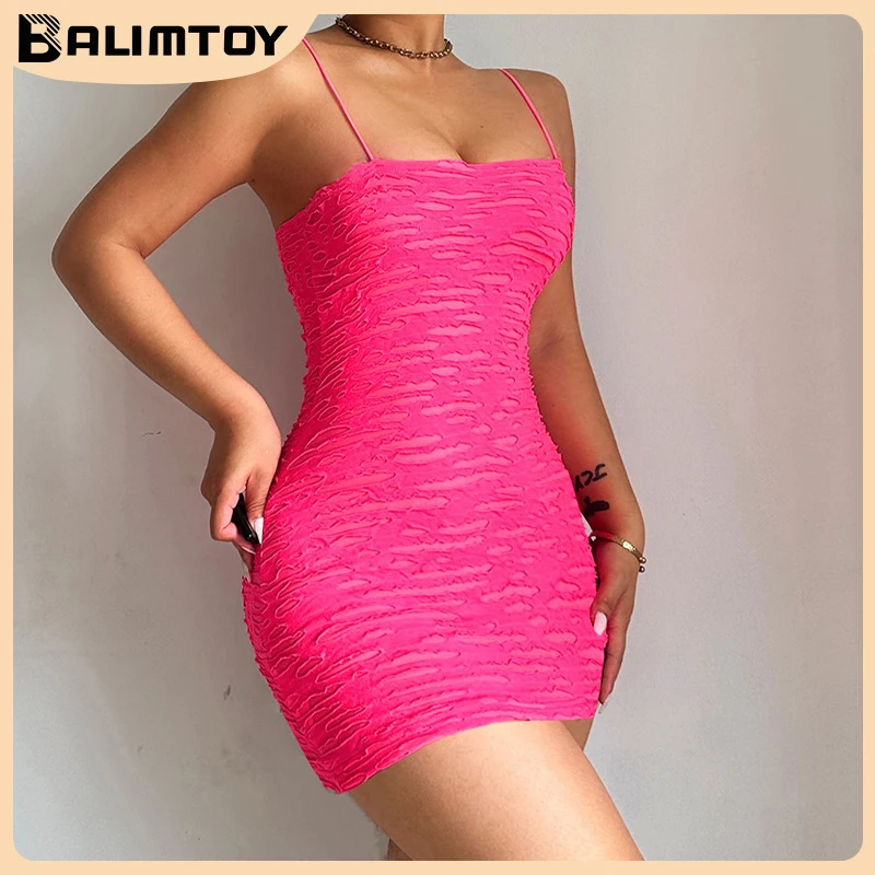 

Sexy Spaghetti Strap Camisole Mini Dress Women Bodycon Club Party Dresses 2023 Summer New Pure Color Sundress