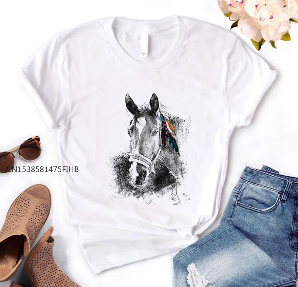 Horse Lover Print Women Basic Tshirt Premium Casual Funny T Shirt Gift For Lady Yong Girl Top Tee