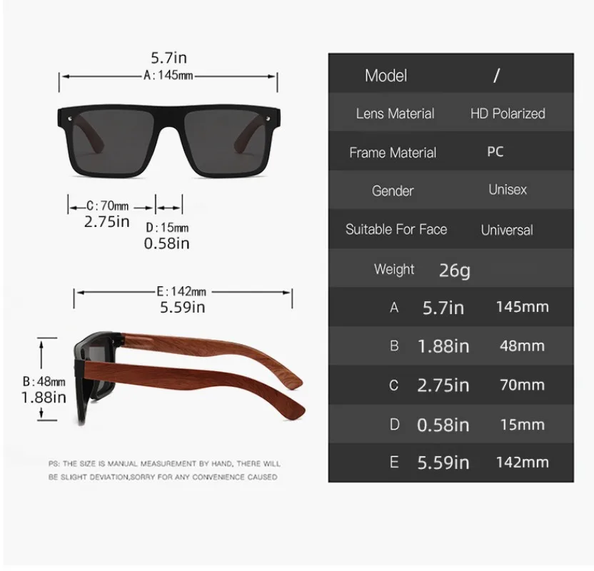 Men's Outdoor Sports Polarized Sunglasses Driving Sunshade Sun Glasses Trendy Bamboo and Wood spring Feet Eyewear UV400 Shade view 5