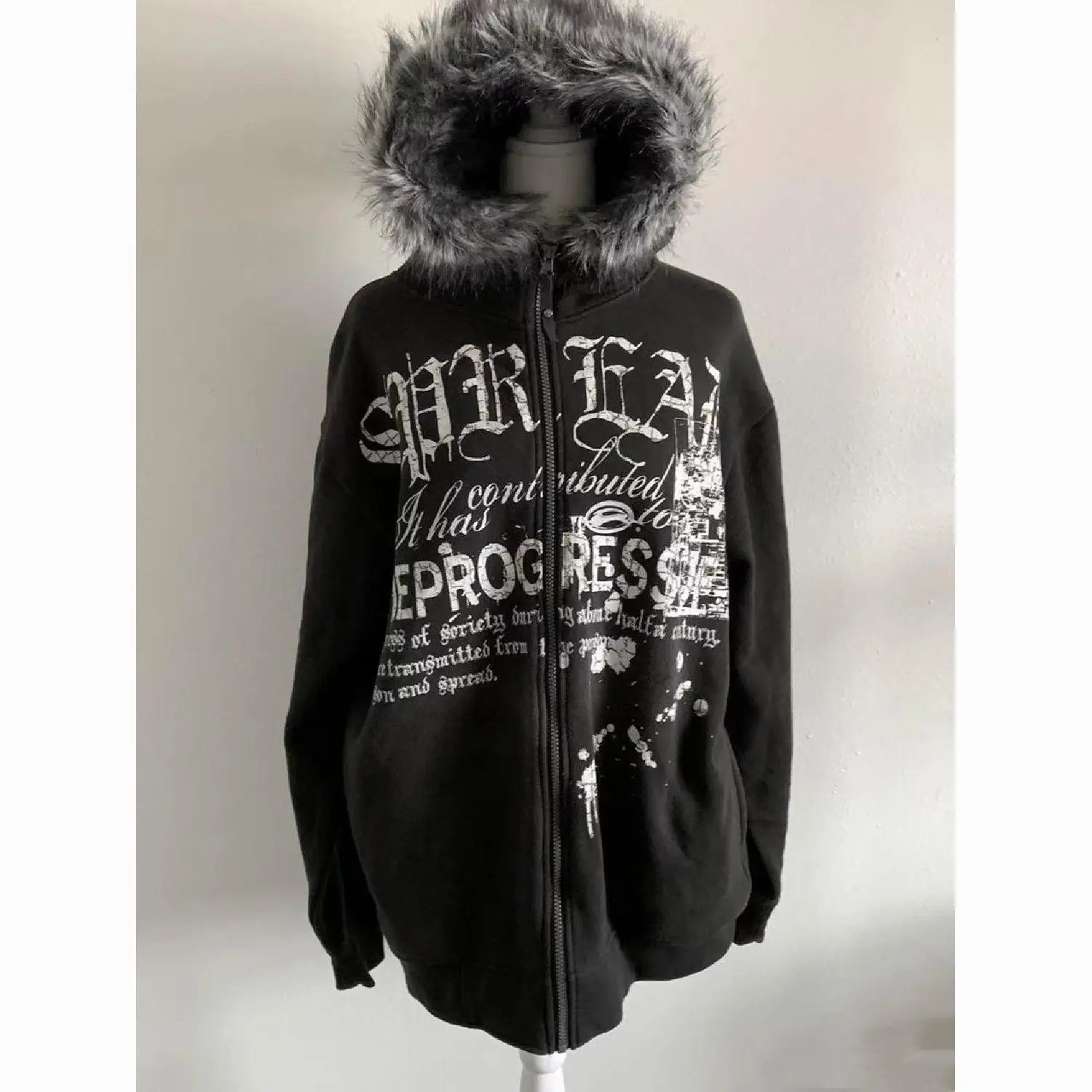 

American Vintage Black Sweatshirts Women Printed Hoodie Coats Gothic Women's Zip Up Hooded Harajuku Jackets Y2k Streetwear