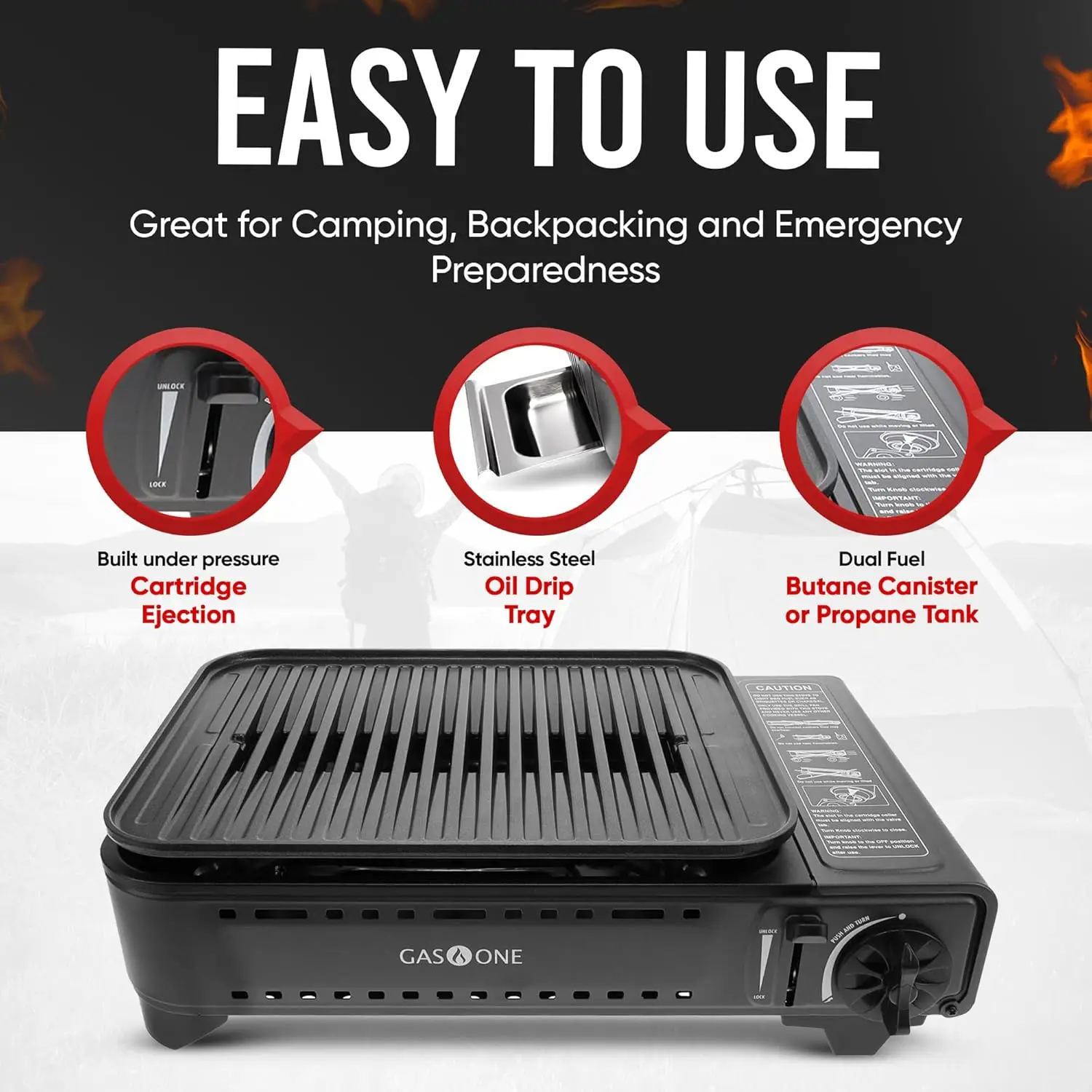 GasOne Propane or Butane Grill Stove GS-2400P Dual Fuel Portable Camping Grill Gas Stove with Carrying Case