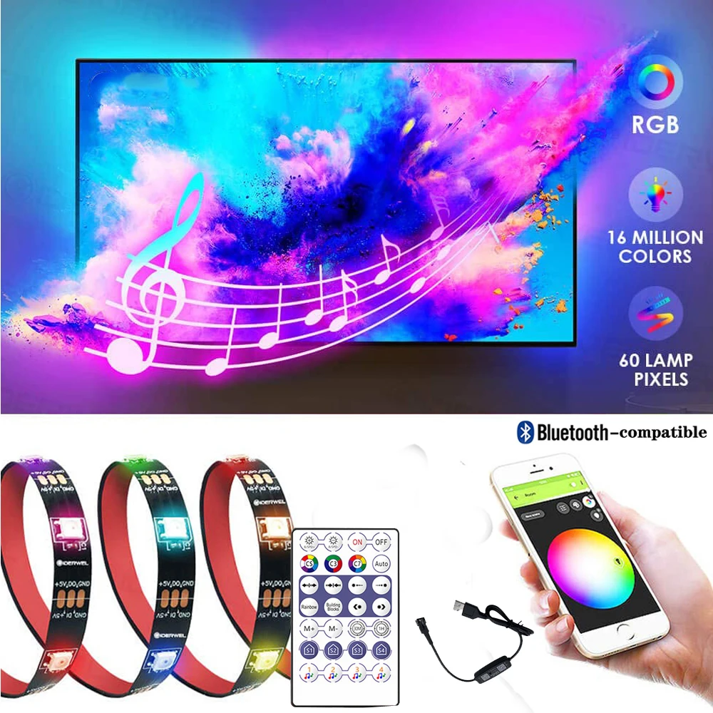 

BT WS2812B LED Strip USB 5V Bluetooth Music Controller Kit Individually Addressable Smart RGB Light28 Keys Remote Controller