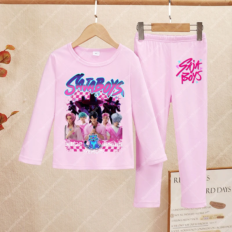 ชุดนอนเด็กฤดูหนาวลาย KPop Demon Hunters แขนยาว ชุดนอนลำลองเด็ก ลายการ์ตูนน่ารัก ชุดนอนเด็กผู้หญิง ลายอนิเมะ ชุดนอนใส่ในบ้าน ของขวัญ