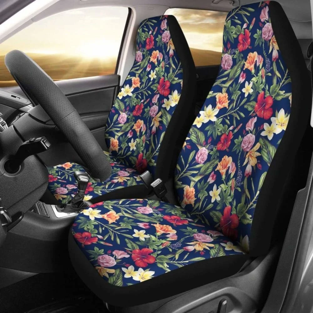 Hawaii Tropical Hibiscus Plumeria Car Seat Covers,Pack of 2 Universal Front Seat Protective Cover