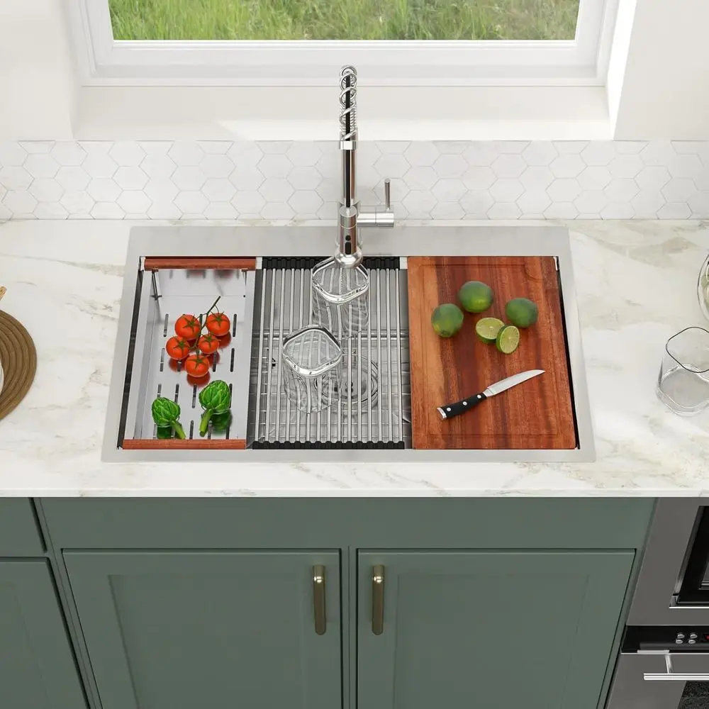 

33 x 19 Stainless Steel Topmount Single Bowl Kitchen Sink, 16 Gauge, SUS304