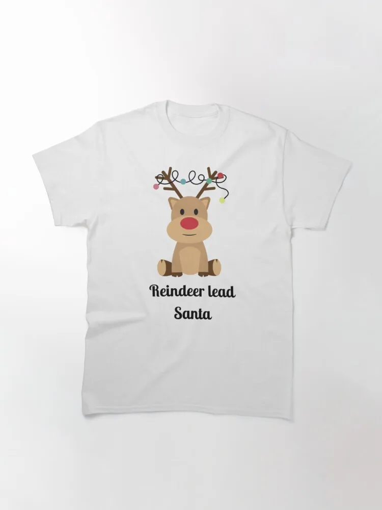 Reindeer Guide Santa Claus. Classic T-Shirt Short Sleeve Tops Tees Cotton Print Tshirts New Fashion Top Tees