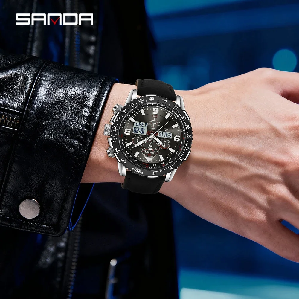 SANDA 6362 Dual Display Electronic Quartz Men's Watch 5ATM