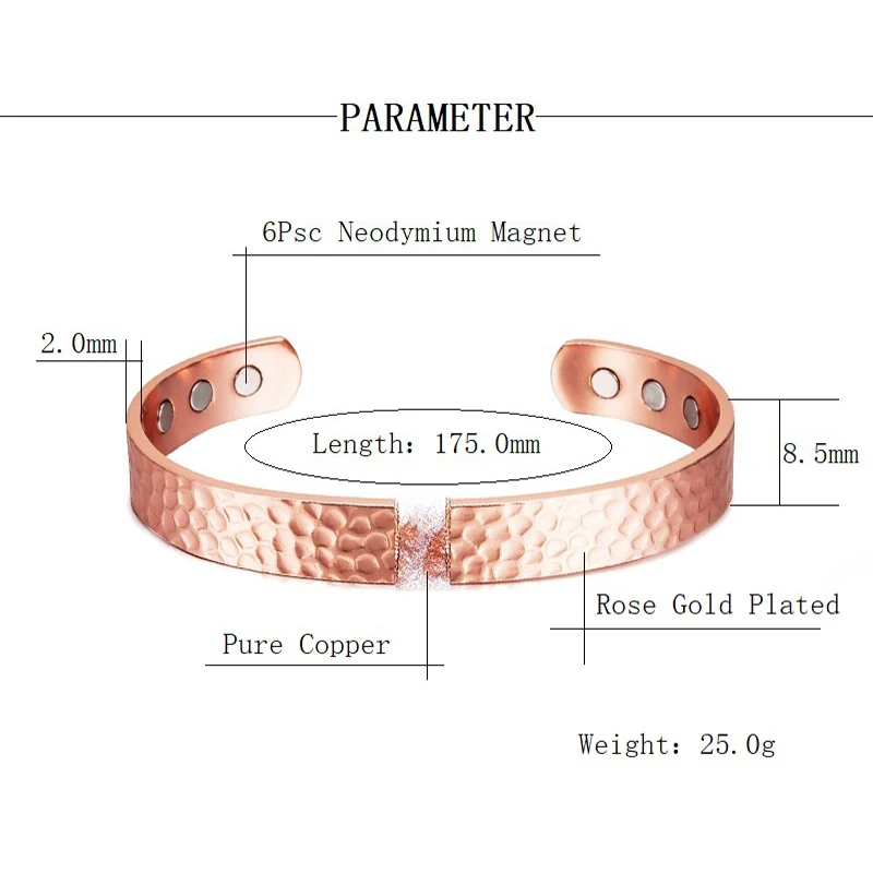 Vintage 99.9% Pure Copper Bracelets for Women Men Rose Color Cuff Bangles Charms Health Energy Gauss Magnets