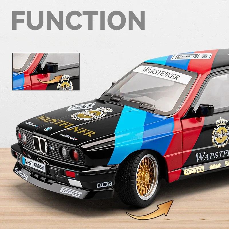 1:24 M3 E30 Supercar Alloy Car Model Sound and Light Pull Back Children's Toy Collectibles  gift