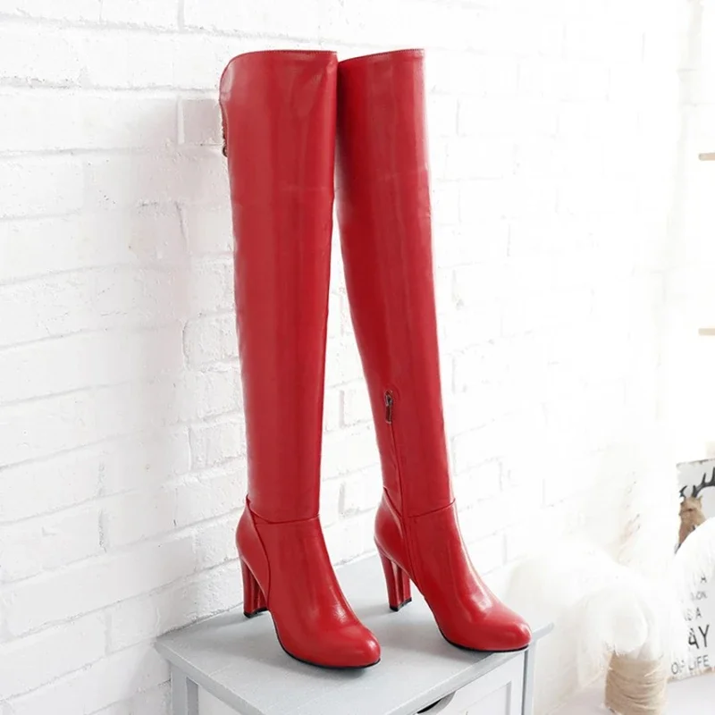 Thigh high boots Women over the knee Boots Sexy Fetish Dance Nightclub Party Shoes 9CM High Heel Zipper Plus size 32-43 7595-2