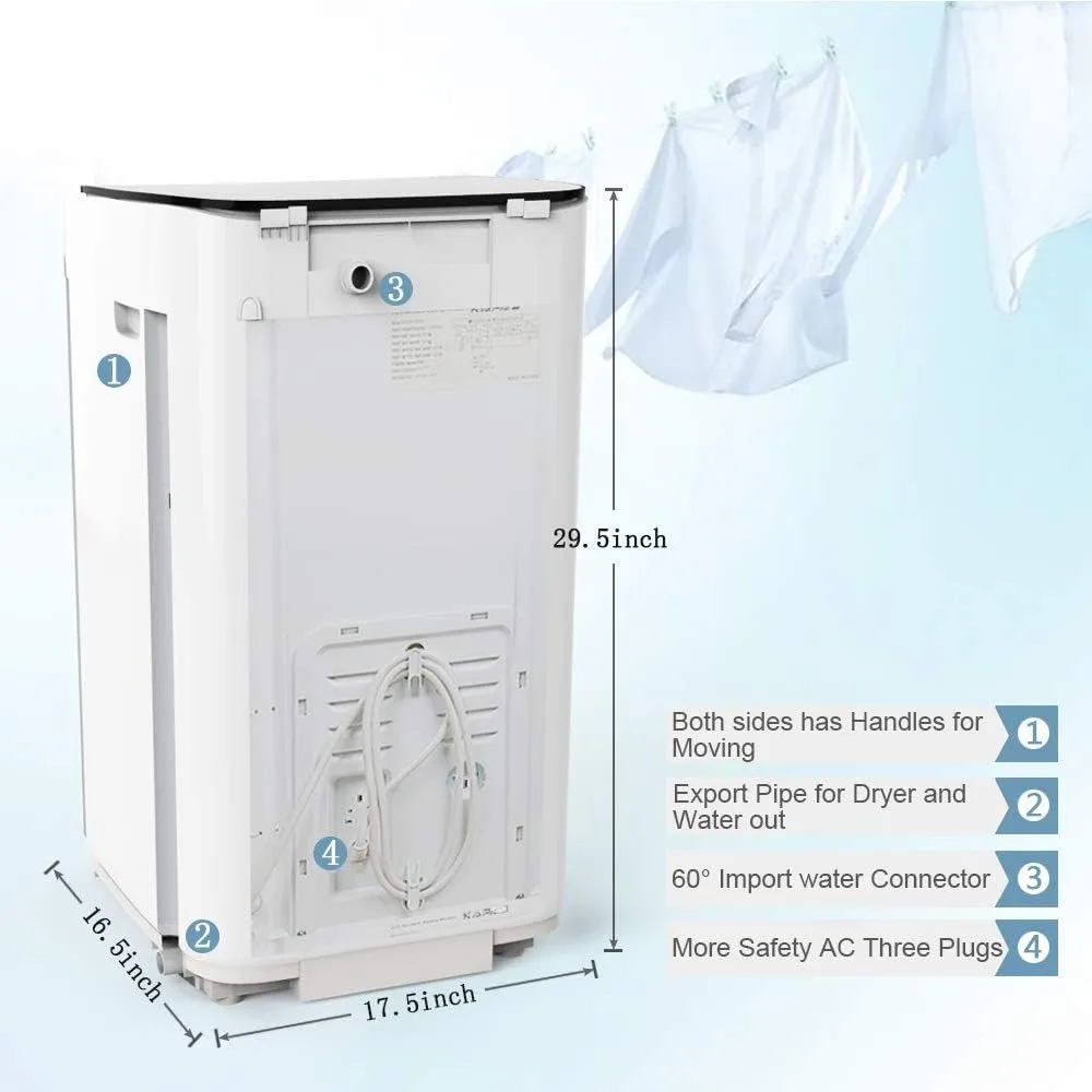 upgraded compact washing machine, fully automatic 2-in-1 washer and spin dryer machine build-in pump top load tub washer