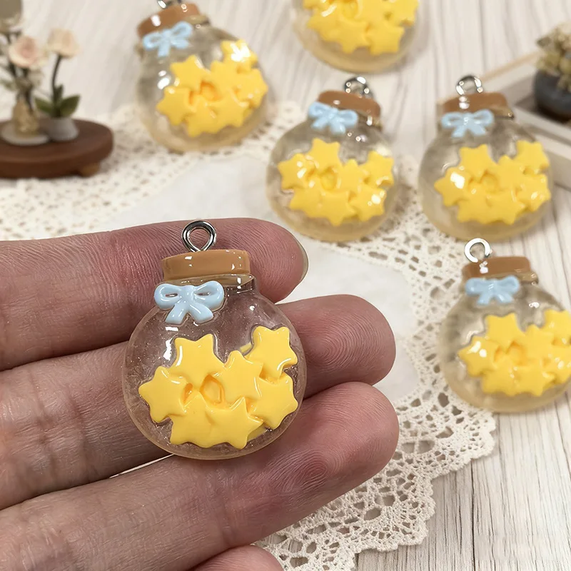 10Pcs Cute Simulation Glass Star Bottle Resin Dangle Charms DIY Handmade Necklace Earring Keychain Accessories - view 3