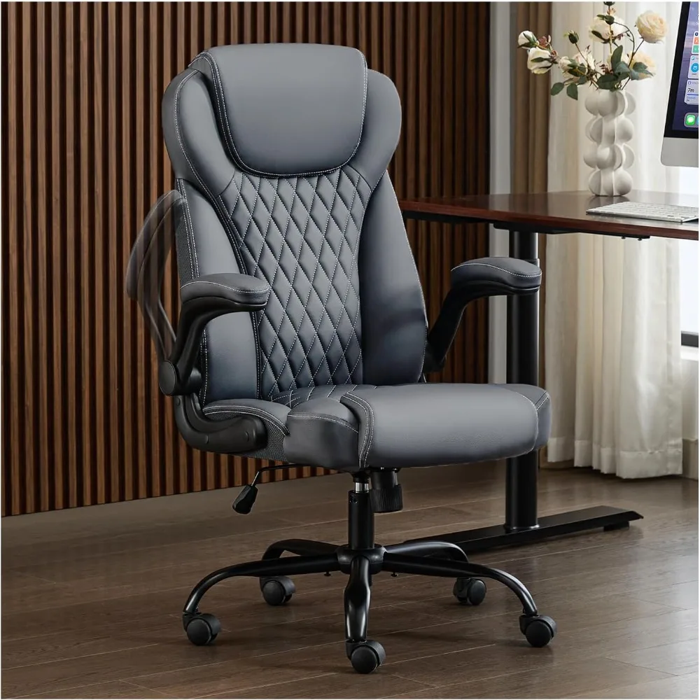 

Office Chair, Executive Leather Chair for Home Office Desks, Ergonomic Computer Chair with Adjustable Flip-up Armrests