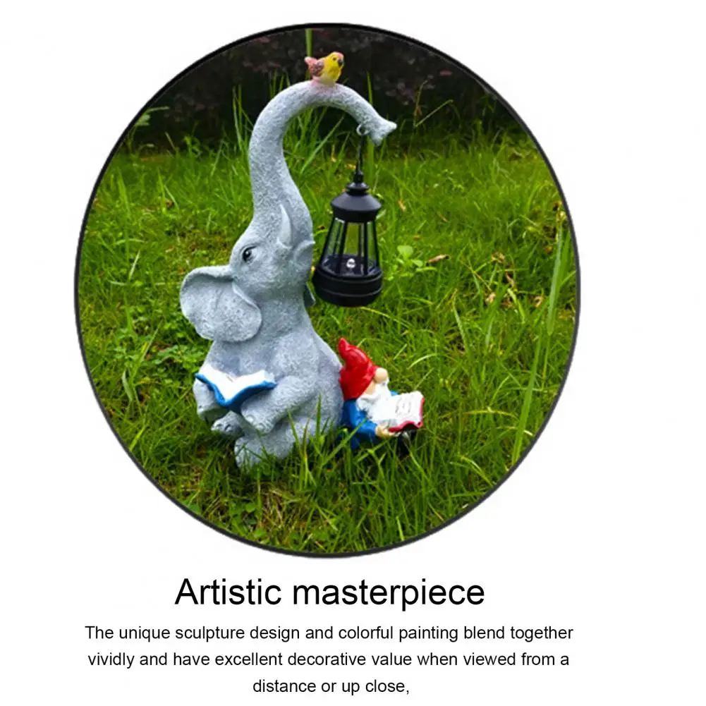 

Unique Solar Lamp Design Solar Powered Elephant Gnome Sculpture for Outdoor Decor Resin Figurine with Lantern for Yard for Mom