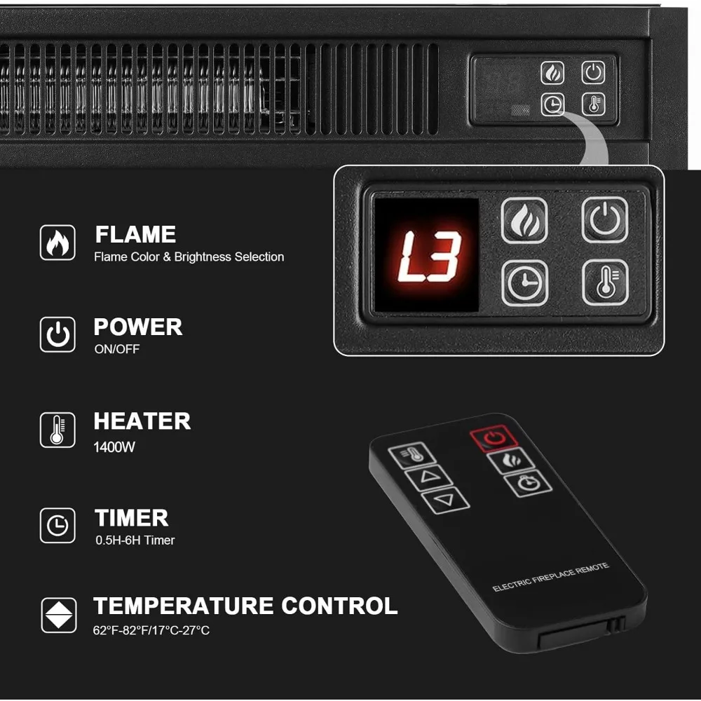 حامل تلفزيون على طراز المزرعة مع مدفأة كهربائية مقاس 44 بوصة وصندوق حريق أبيض، يتميز بحيط حجري مكدس #6