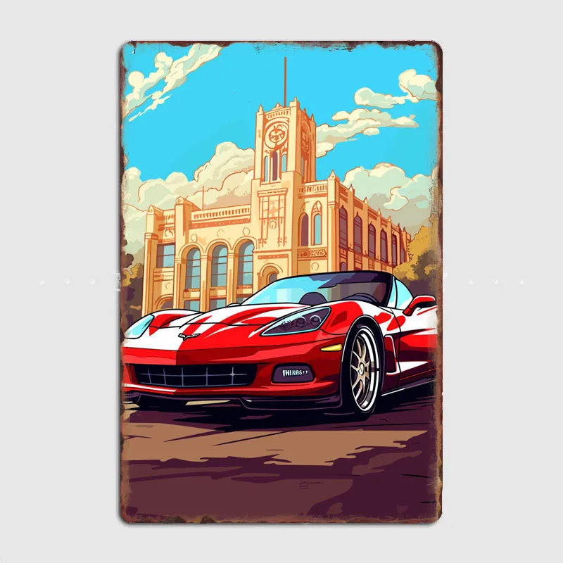 Classic Car Retro Red Corvette Posters Metal Sign Custom Tin Wall Decor Club Garage Drawing Room Decor Vintage Home Decor