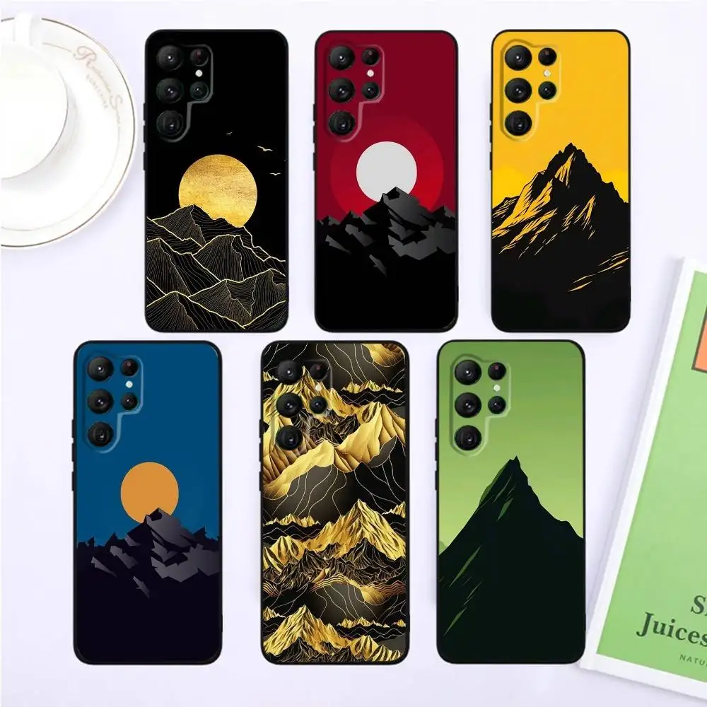 

Black Mountain Peak Pattern Phone Case For Samsung S25,S24,S23,22,21,Ultra,Pro,S10,S30Plus,20lite Black Cover
