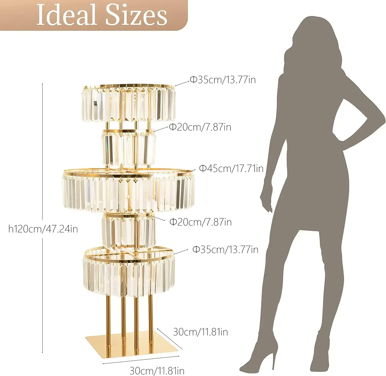 5-Tier round Acrylic Flower Stand Gold Wedding Chandelier Base Centerpiece with Hanging Vase for Party Decor