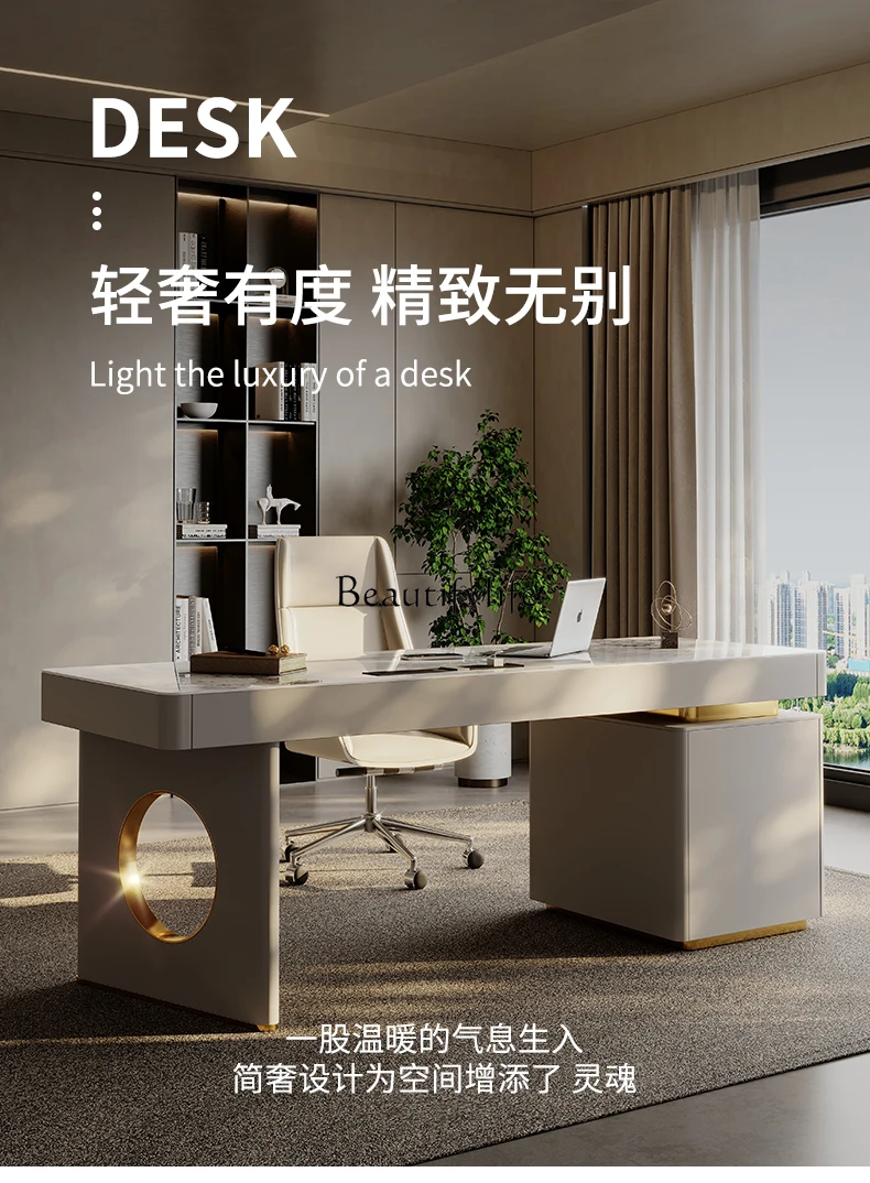 Light luxury rock slab stainless steel high-end desk modern simple Italian computer writing desk