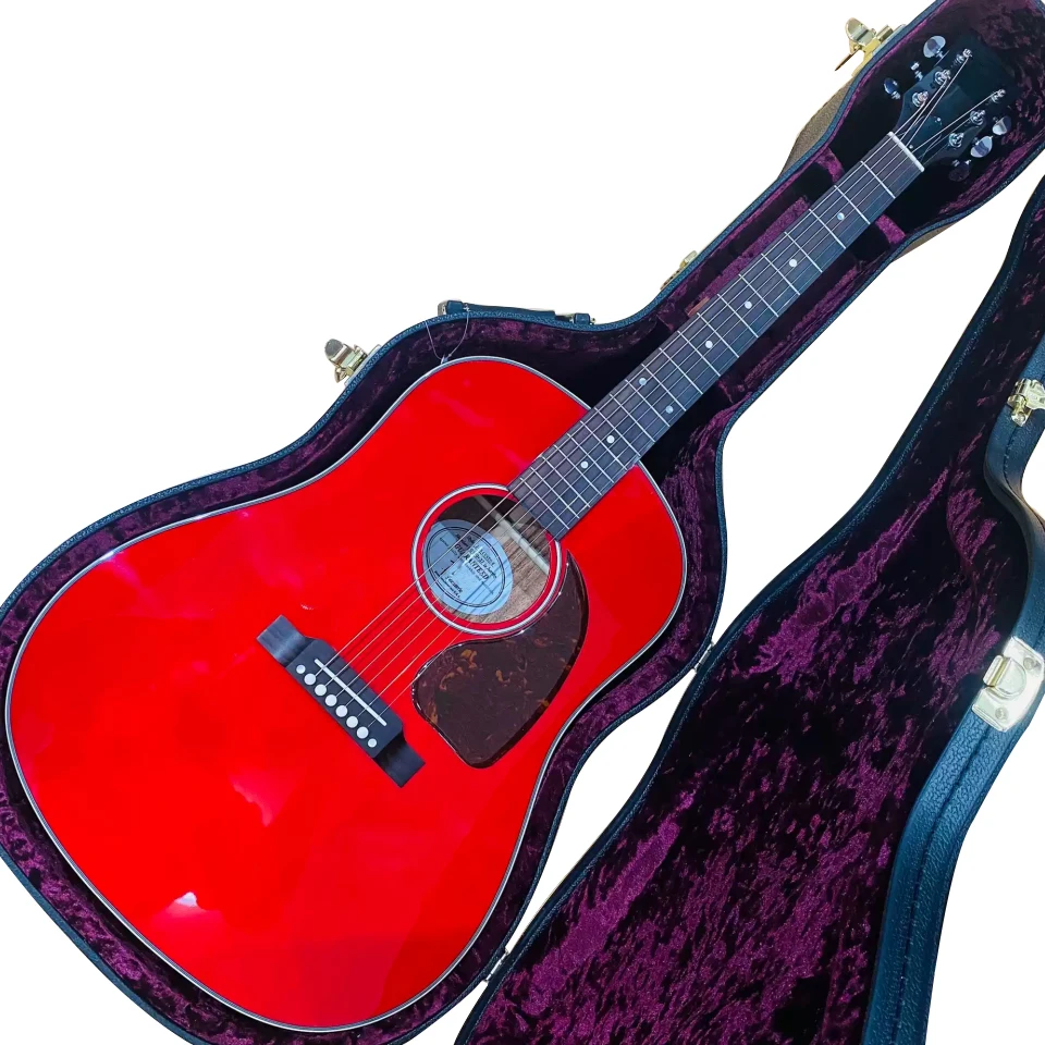 41 inch J45 mold full solid wood red glossy paint surface acoustic wood guitar