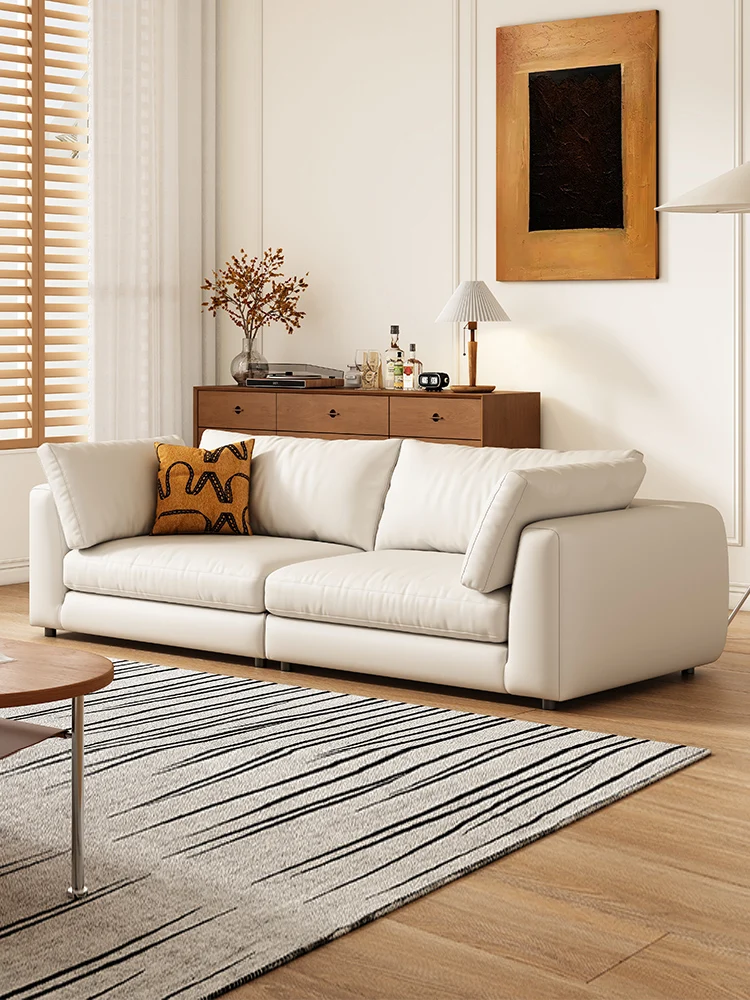 

Xiyuan Rhine sofa small apartment living room straight row wabi retro style leather short floor sofa