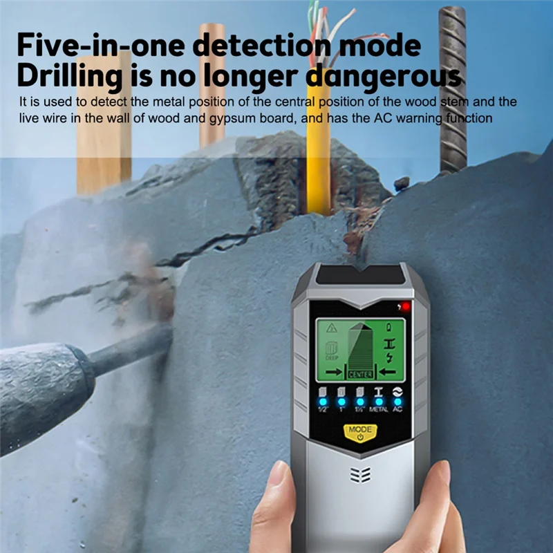 A19E-5-In-1 Electronic  Wall Stud Finder Sensor Wall Scanner Edge Center Detect Wood /Metal/AC Live Wires Inside