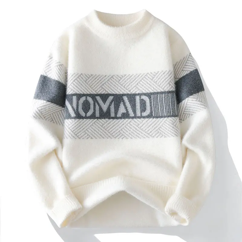 2024 Winter Fashion letter pattern Sweater Men Casual Knit Pullovers Mens Thick Warm Loose Knitted Sweaters Streetwear Man