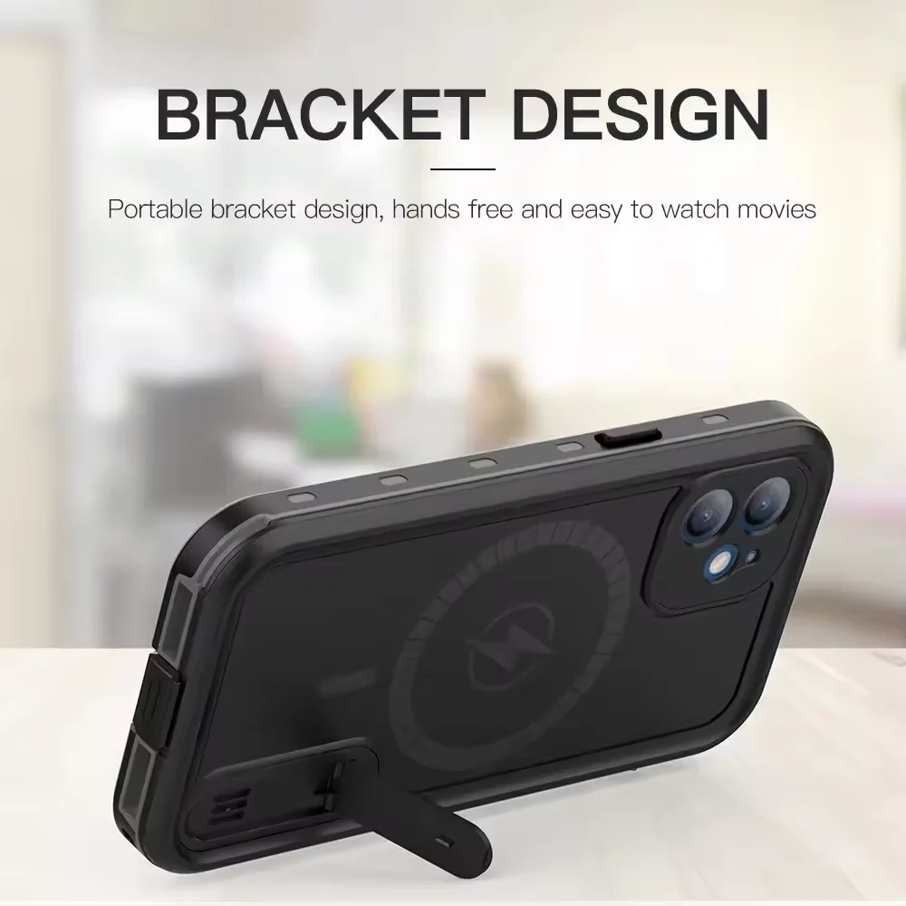 Capa msgsafe à prova d'água ip68 para iphone 13 pro max 13 pro, capa resistente à prova de choque com suporte