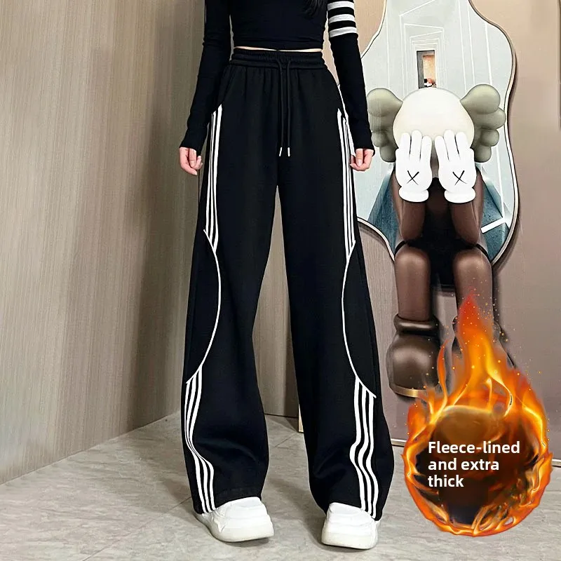 Thiened Fce 여성 스포츠 팬츠 하이웨이스트 스트레이트 레그 캐주얼 쿨 디자인 가을 겨울 2024 컬러 블록 레저 스웨트팬츠