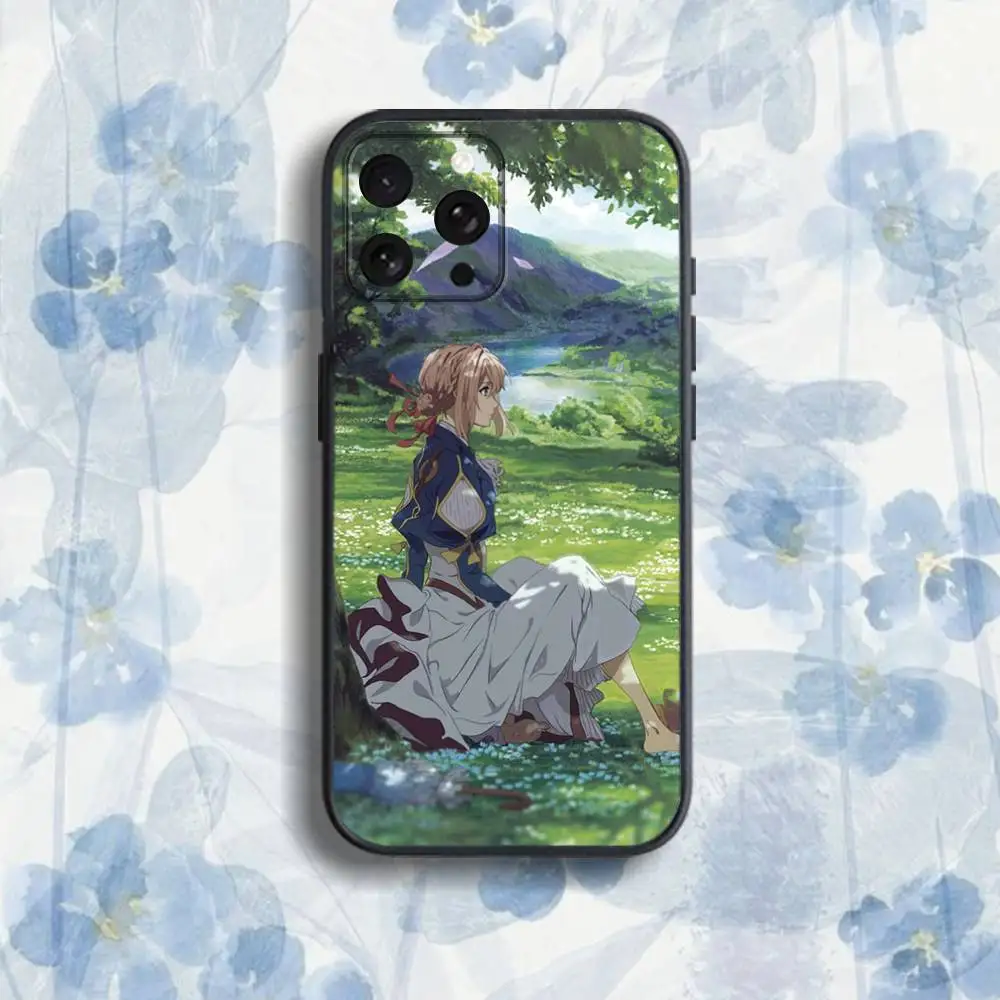 V-Violet Evergarden-es Phone Case For iPhone 17,16,15,14,13,12,Pro,Max,Plus,E,SE4,Air,Mini Black Soft Box