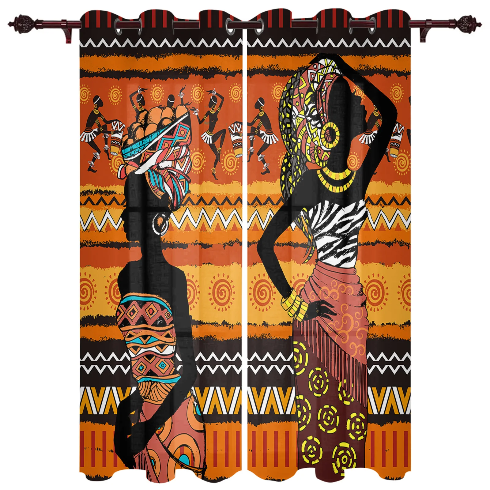 Ethnic Style African Women Black Folk Costume Modern Curtains Bedroom Cafe Home Decor Luxury Curtains Living Room Window Drapes