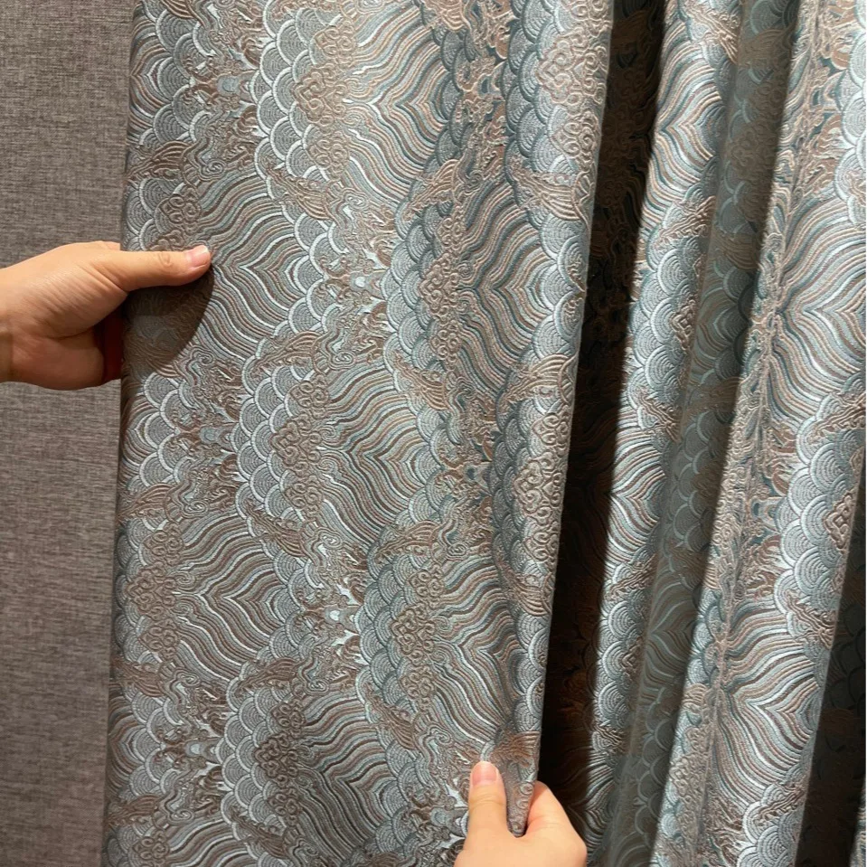 

High-precision new Chinese style classical atmosphere luxury living room Chinese style sea pattern curtain cushion clothing