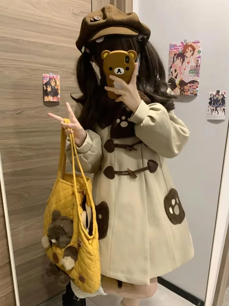 

Осень-зима, новое шерстяное пальто средней длины, женские милые куртки с матросским воротником, 2021, свободные топы с длинными рукавами Y2k, Mujer