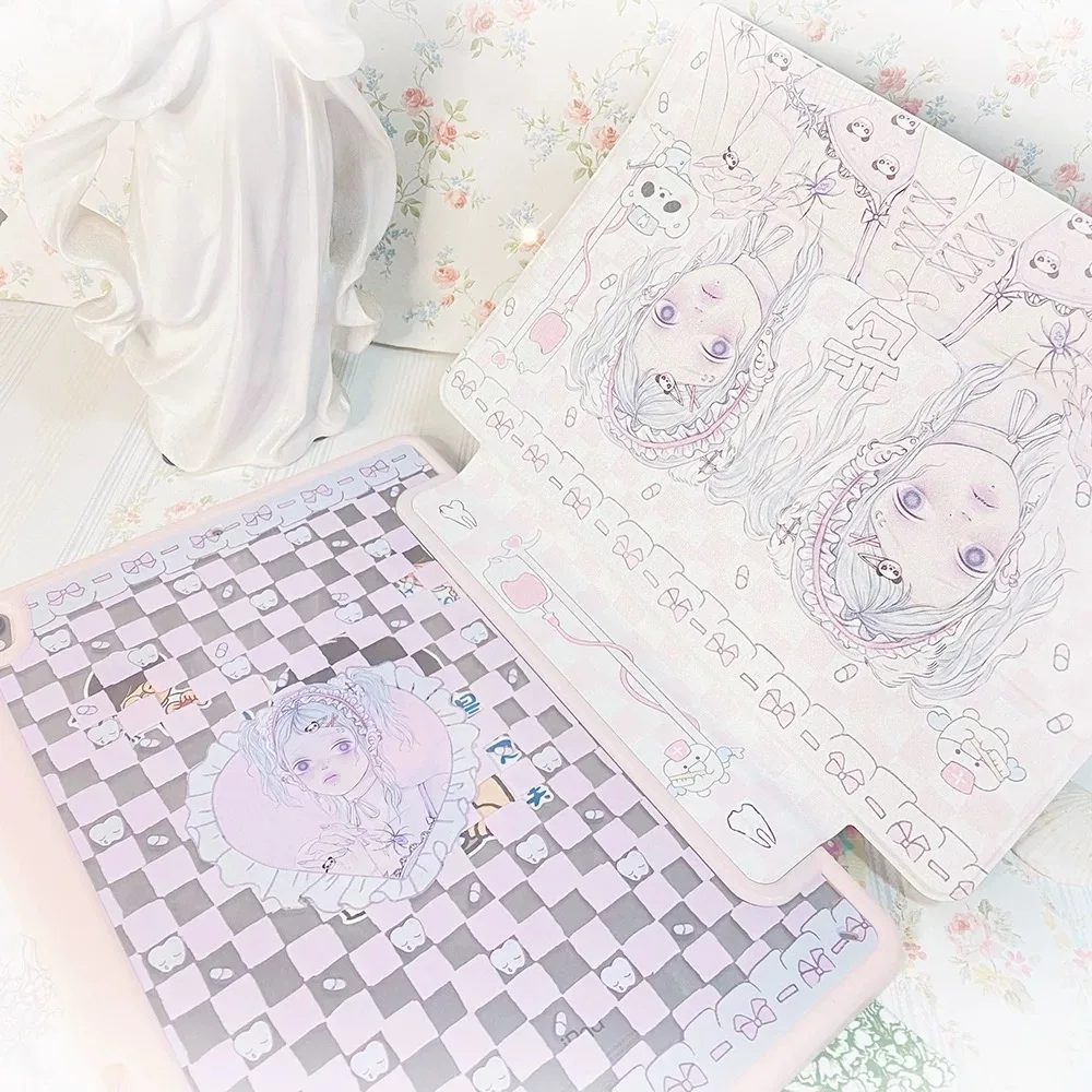 Funda rosa original, adecuada para ipad, funda de material acrílico triple