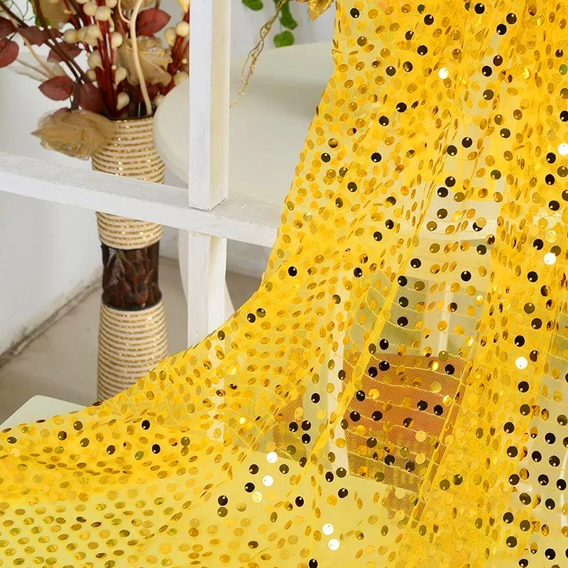 1M Sequin Mesh Tulle Fabric Bright Gold DIY Background Decorative Material Props Skirt Dress Stage Clothes Designer Fabric Cloth